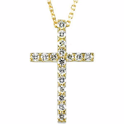 R42157D:1000040:P 14kt Yellow 1/6 CTW Petite Diamond Cross 18" Necklace