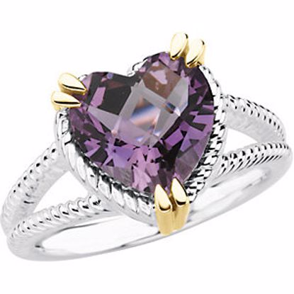 67166:101:P Sterling Silver & 14kt Yellow Heart Amethyst Rope Design Ring