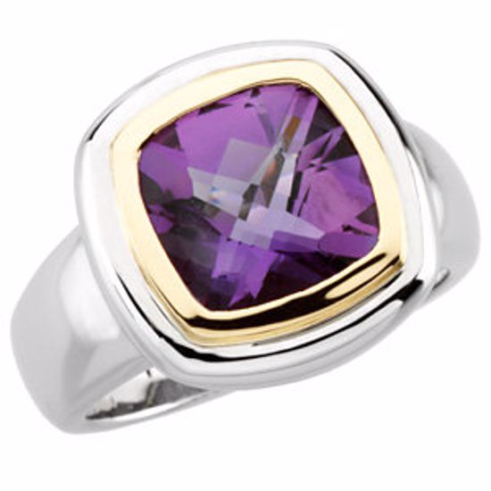 66607:712330:P 14kt White & Yellow Checkerboard Amethyst Ring