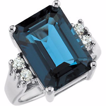 67200:7770:P 14kt White London Blue Topaz & 1/6 CTW Diamond Ring