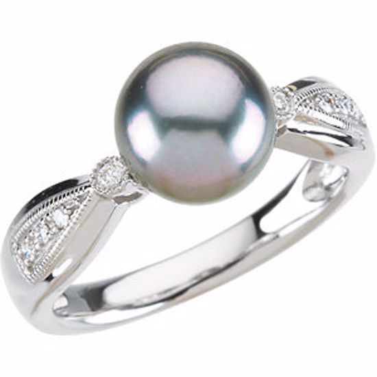 67148:101:P 14kt White .07 CTW Diamond & Tahitian Pearl Ring