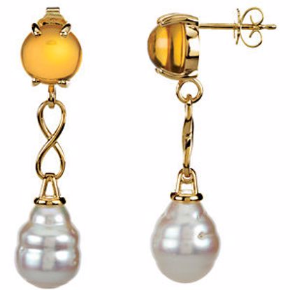 67253:60001:P 14kt Yellow Aquarella® 12mm South Sea Cultured Pearl & 10mm Citrine Earrings