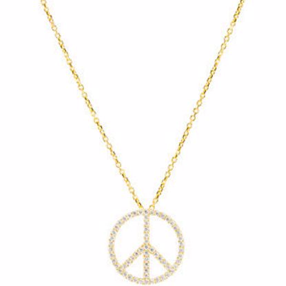 R45184D:100002:P 14kt Yellow 1/3 CTW Diamond Peace Sign 16" Necklace