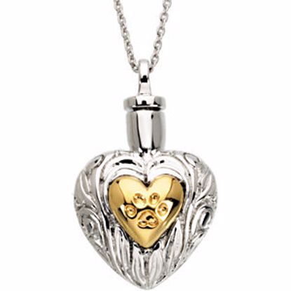 R45191:600010:P Sterling Silver & Yellow Plated Pet Heart Ash Holder 18" Necklace