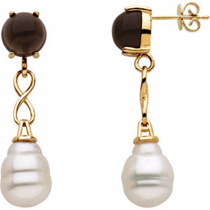 67289:60001:P 14kt Yellow Smoky Quartz & South Sea Cultured Pearl Earrings