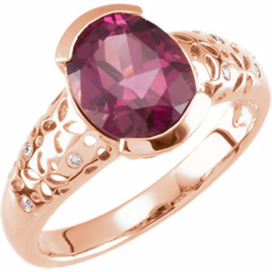 67288:60002:P 14kt Rose Rhodolite Garnet & .03 CTW Diamond Ring