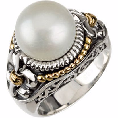 67328:10003:P Sterling Silver & 14kt Yellow Freshwater Cultured Pearl Ring Size 8