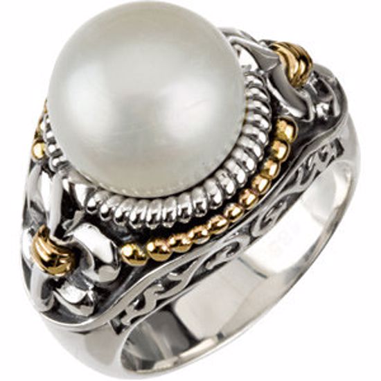 67328:10004:P Sterling Silver & 14kt Yellow Freshwater Cultured Pearl Ring Size 9