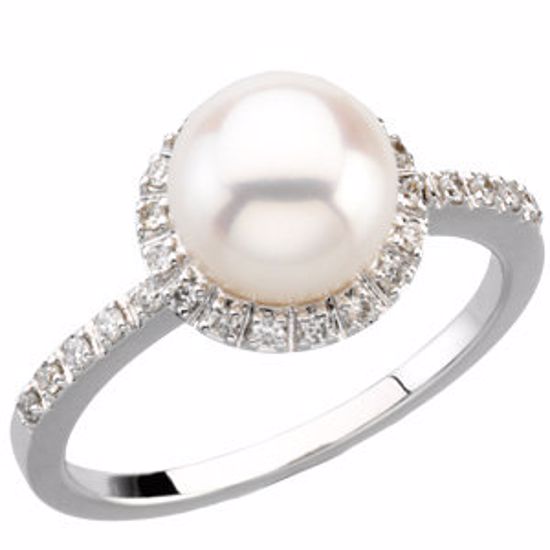 66268:60002:P 14K White Freshwater Cultured Pearl & 1/5 CTW Diamond Ring