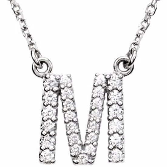 67311:112:P 14kt White Letter "M" 1/5 CTW Diamond 16" Necklace