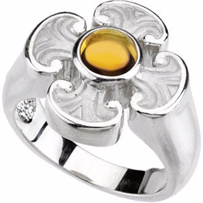 R43046C:102:P 14kt White Citrine Maltese Cross Ring