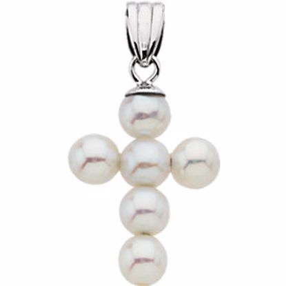 R42193:101:P 14kt White 19.75x14.5mm Freshwater Cultured Pearl Cross Pendant