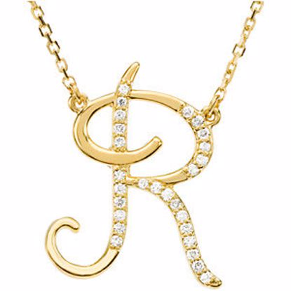 67399:135:P 14kt Yellow Letter "R" 1/8 CTW Diamond Initial 17" Necklace