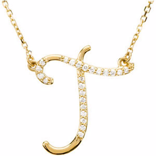 67399:139:P 14kt Yellow Letter "T" 1/8 CTW Diamond Initial 17" Necklace