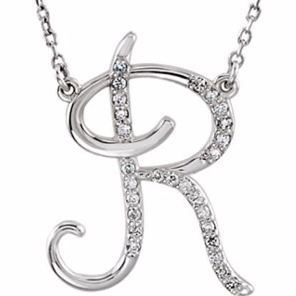 67399:134:P 14kt White Letter "R" 1/8 CTW Diamond Initial 17" Necklace