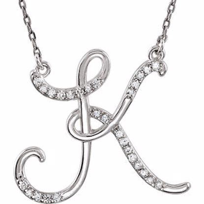 67399:120:P 14kt White Letter "K" 1/6 CTW Diamond Initial 17" Necklace