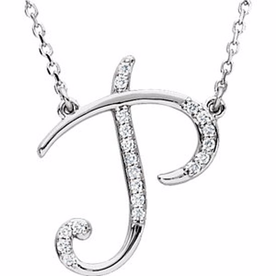 67399:130:P 14kt White Letter "P" 1/10 CTW Diamond Initial 17" Necklace