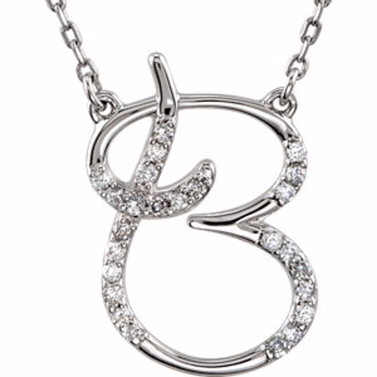 67399:102:P 14kt White Letter "B" 1/8 CTW Diamond Initial 17" Necklace