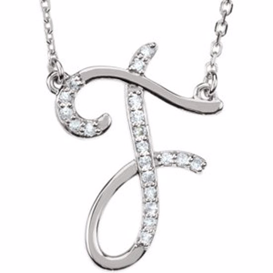 67399:110:P 14kt White Letter "F" 1/10 CTW Diamond Initial 17" Necklace