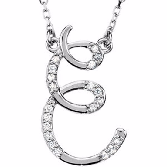 67399:108:P 14kt White Letter "E" 1/10 CTW Diamond Initial 17" Necklace