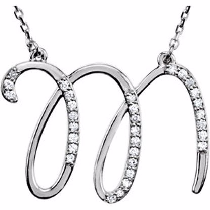 67399:124:P 14kt White Letter "M" 1/6 CTW Diamond Initial 17" Necklace