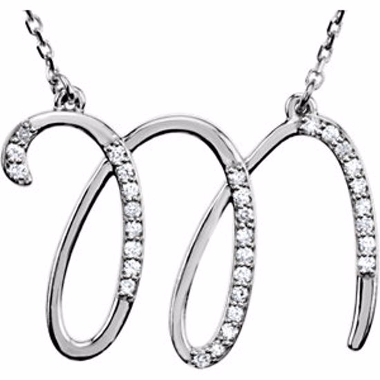 67399:124:P 14kt White Letter "M" 1/6 CTW Diamond Initial 17" Necklace