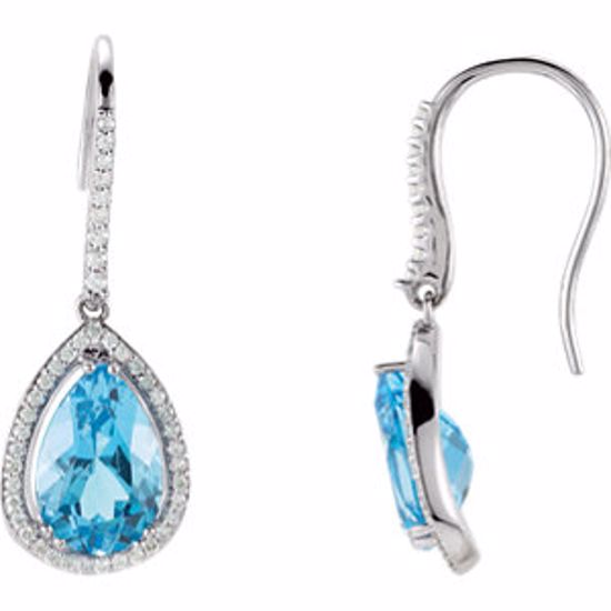 69239:106:P 14kt White Swiss Blue Topaz & 1/2 CTW Diamond Earrings