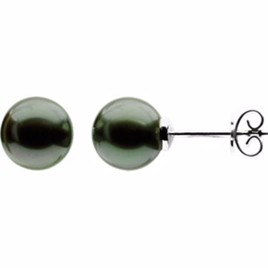 67429:100:P 14kt Palladium White 10mm Tahitian Cultured Pearl Earrings