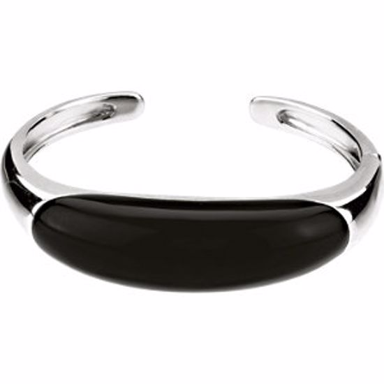 67470:100:P Sterling Silver 56x16mm Genuine Onyx Hinged Cuff Bracelet