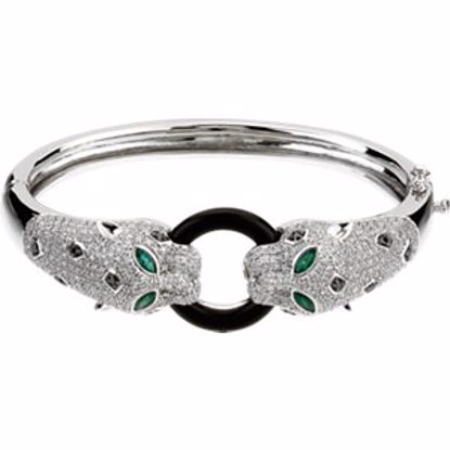 67472:100:P 14kt White Emerald, Onyx & 2 1/2 CTW Diamond Cuff Bracelet