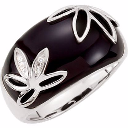 67474:100:P Onyx & Diamond Accented Floral Ring