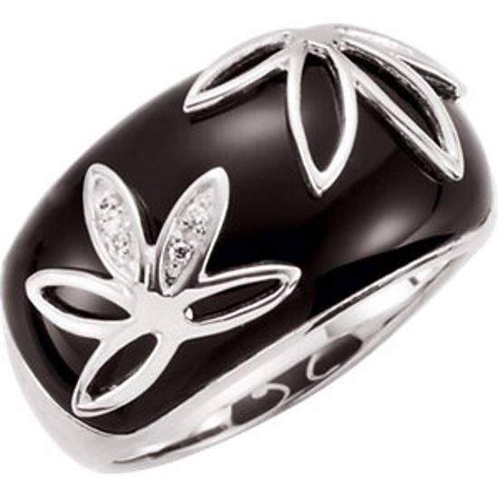 67474:102:P Onyx & Diamond Accented Floral Ring