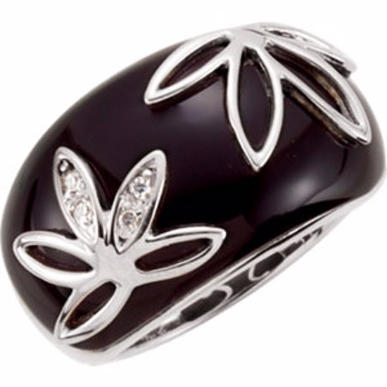 67474:104:P Onyx & Diamond Accented Floral Ring