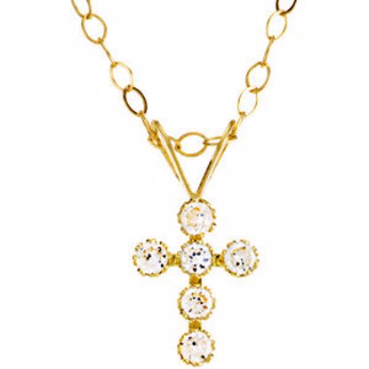 19697:60001:P 14kt Yellow Youth Cubic Zirconia Cross 15" Necklace