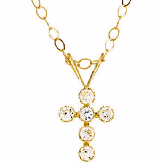 19697:60001:P 14kt Yellow Youth Cubic Zirconia Cross 15" Necklace