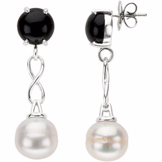 67536:323903:P Sterling Silver Onyx & Freshwater Cultured Pearl Earrings