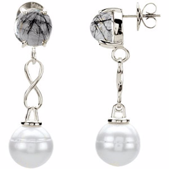 67537:323903:P Sterling Silver Tourmalinated Quartz & Freshwater Cultured Pearl Earrings