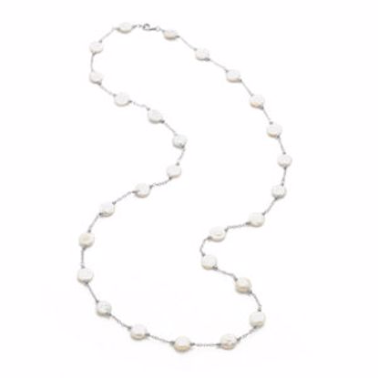 66365:60003:P Sterling Silver 12-13mm Freshwater Cultured White Coin Pearl Station 38" Necklace