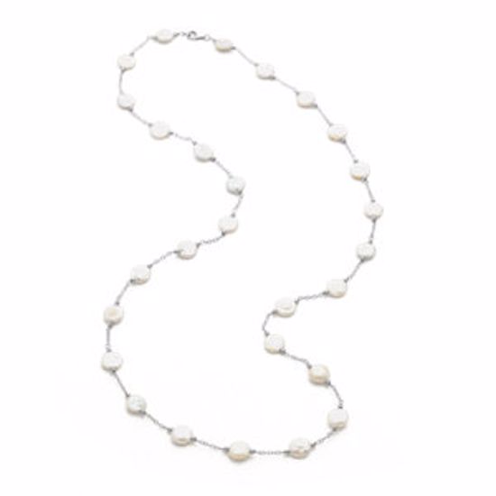 66365:60003:P Sterling Silver 12-13mm Freshwater Cultured White Coin Pearl Station 38" Necklace