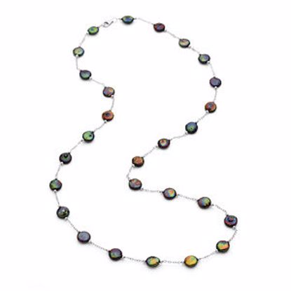 66363:60003:P Sterling Silver Freshwater Cultured Black Coin Pearl 38" Necklace