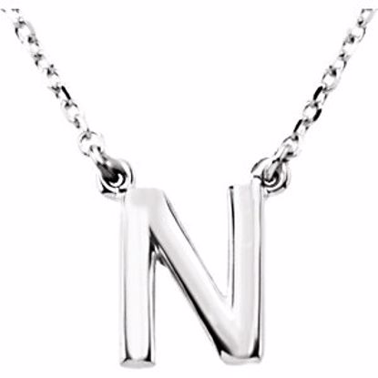 84634:131:P 14kt White Letter "N" Block Initial 16" Necklace