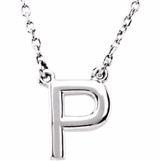 84634:143:P 14kt White Letter "P" Block Initial 16" Necklace