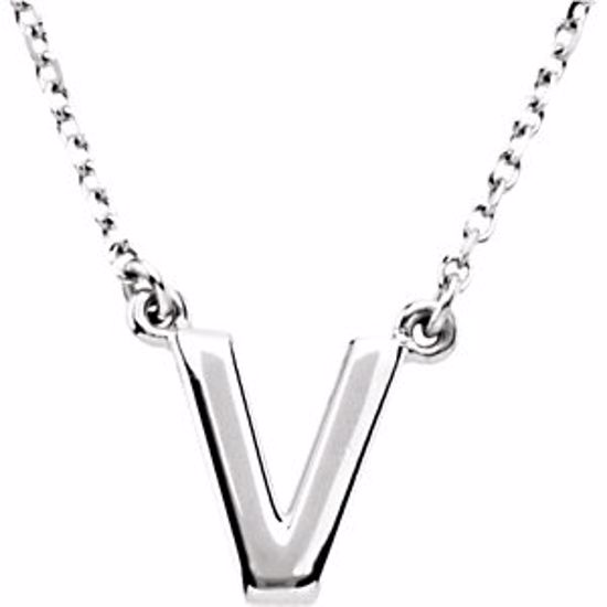 84634:169:P 14kt White Letter "V" Block Initial 16" Necklace