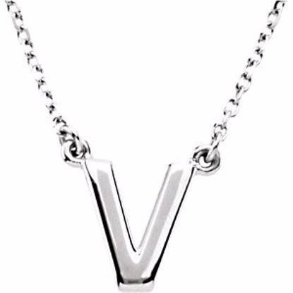 84634:170:P Sterling Silver Letter "V" Block Initial 16" Necklace