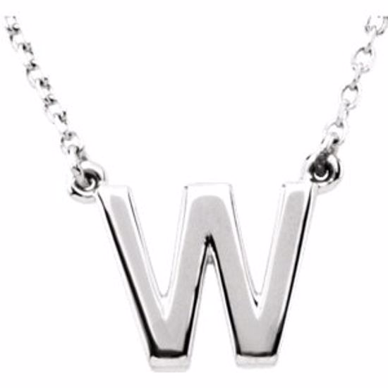 84634:316210:P Sterling Silver Letter "W" Block Initial 16" Necklace