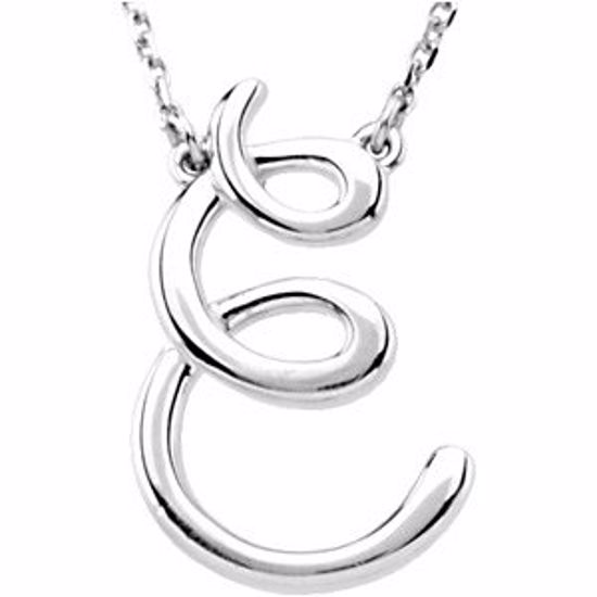 84635:209:P Sterling Silver "E" Script Initial 16" Necklace