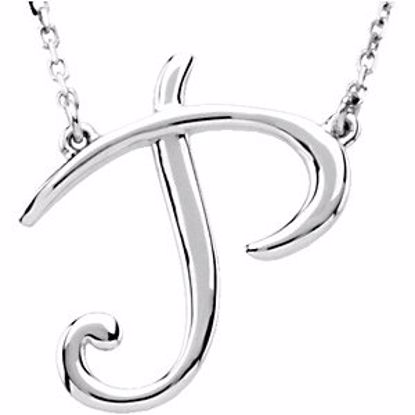 84635:233:P 14kt White "P" Script Initial 16" Necklace