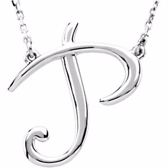 84635:234:P Sterling Silver "P" Script Initial 16" Necklace