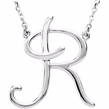 84635:221:P 14kt White "R" Script Initial 16" Necklace