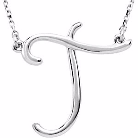 84635:283:P 14kt White "T" Script Initial 16" Necklace